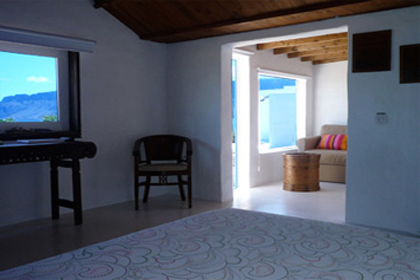 Lanzarote, Casa Dominique: salon avec vue sur mer